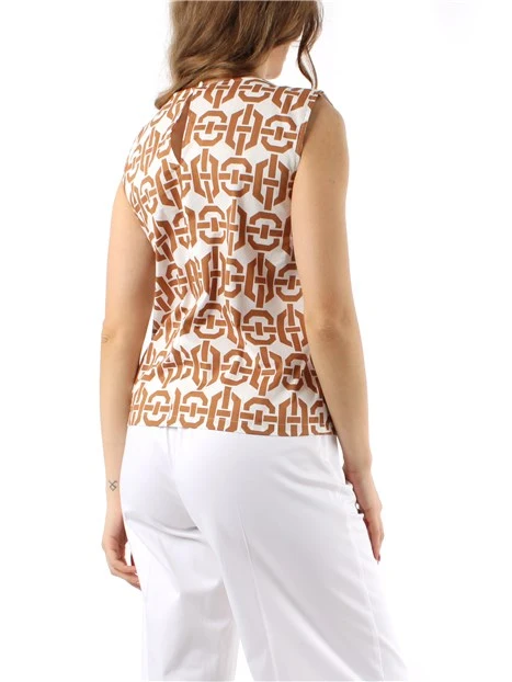 TOP IN POPELINE CON TRAMA GEOMETRICA DONNA MARRONE