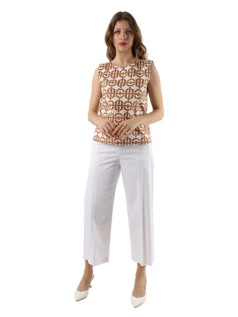 TOP IN POPELINE CON TRAMA GEOMETRICA DONNA MARRONE