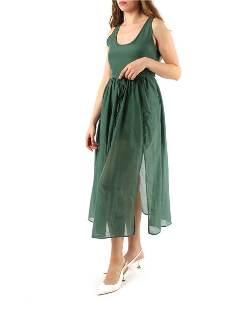 VESTITO LUNGO IN MUSSOLA DI COTONE E SETA DONNA VERDE