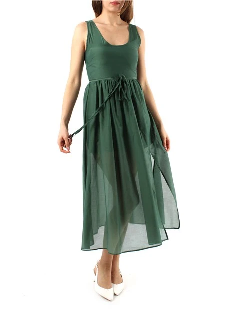 VESTITO LUNGO IN MUSSOLA DI COTONE E SETA DONNA VERDE