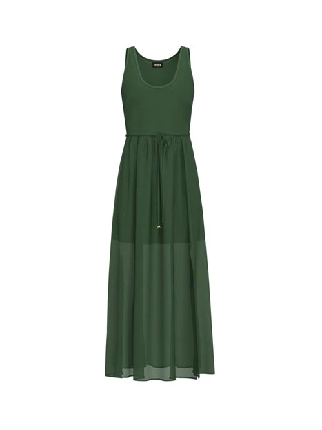 VESTITO LUNGO IN MUSSOLA DI COTONE E SETA DONNA VERDE