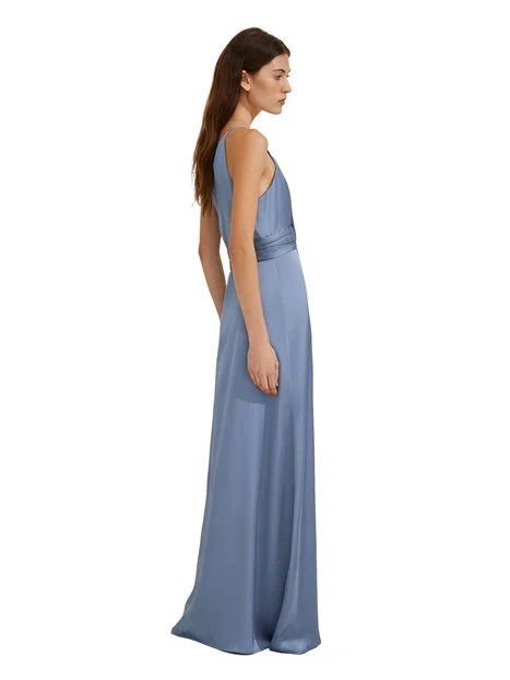 VESTITO LUNGO MONOSPALLA IN RASO DONNA AZZURRO