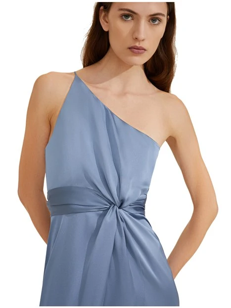VESTITO LUNGO MONOSPALLA IN RASO DONNA AZZURRO