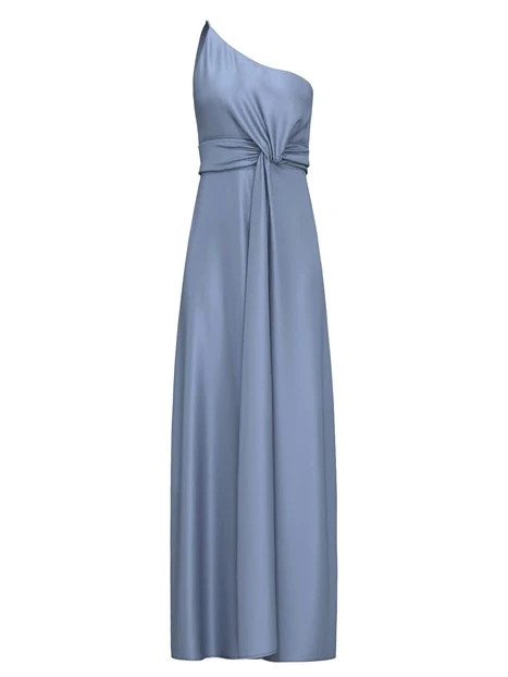 VESTITO LUNGO MONOSPALLA IN RASO DONNA AZZURRO