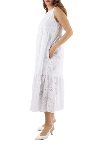 VESTITO LUNGO CON RICAMO SANGALLO DONNA BIANCO