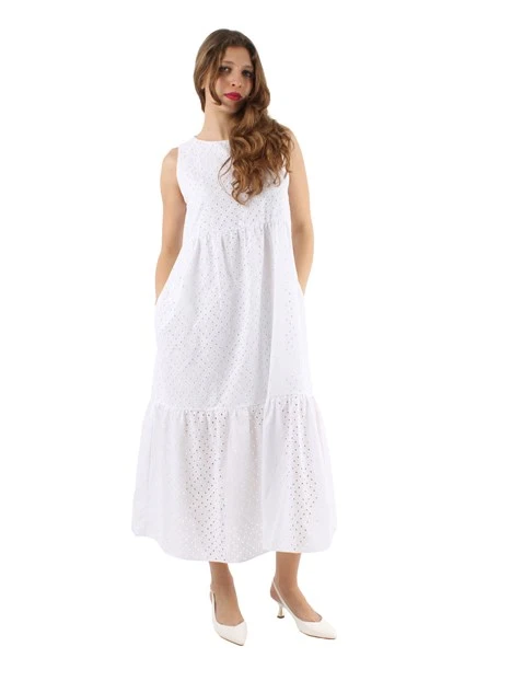 VESTITO LUNGO CON RICAMO SANGALLO DONNA BIANCO