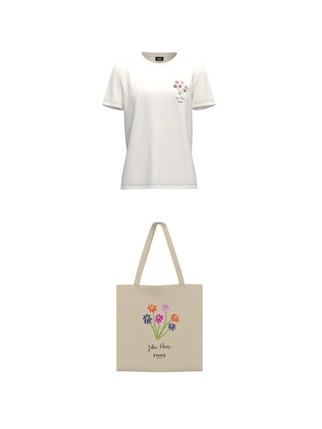 T-SHIRT MANICA CORTA CON SHOPPER BAG DONNA BIANCO