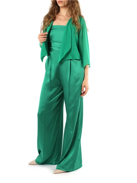 TUTA SMANICATA CON COPRISPALLE IN RASO DONNA VERDE SMERALDO