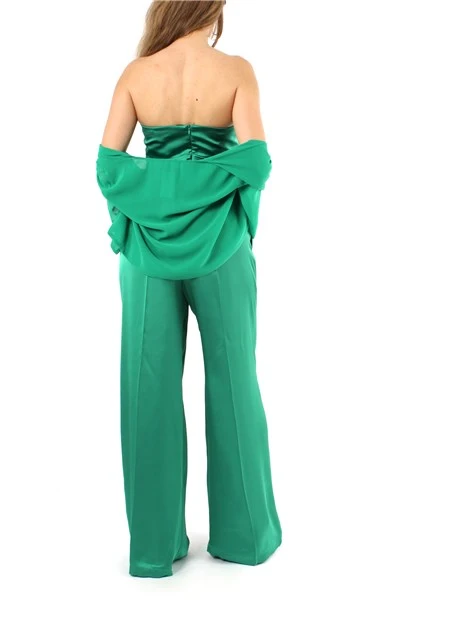 TUTA SMANICATA CON COPRISPALLE IN RASO DONNA VERDE SMERALDO