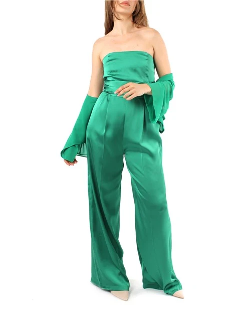 TUTA SMANICATA CON COPRISPALLE IN RASO DONNA VERDE SMERALDO