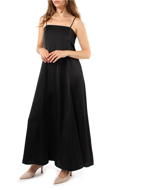VESTITO LUNGO IN RASO DONNA NERO