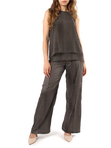 PANTALONE PALAZZO STAMPATO A POIS DONNA NERO