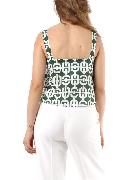 TOP A FANTASIA FLOREALE IN MUSSOLA DI COTONE DONNA VERDE