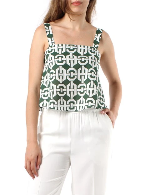TOP A FANTASIA FLOREALE IN MUSSOLA DI COTONE DONNA VERDE
