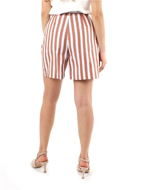 BERMUDA A RIGHE IN POPELINE DI COTONE DONNA MARRONE