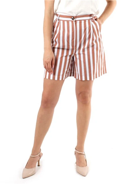 BERMUDA A RIGHE IN POPELINE DI COTONE DONNA MARRONE