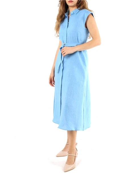 VESTITO CHEMISIER IN PURO LINO DONNA AZZURRO