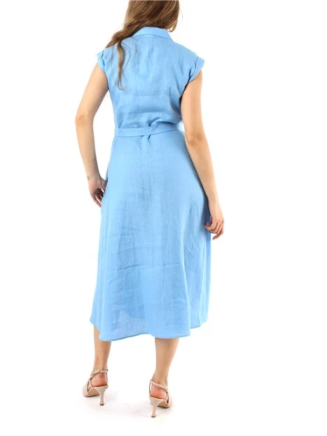 VESTITO CHEMISIER IN PURO LINO DONNA AZZURRO