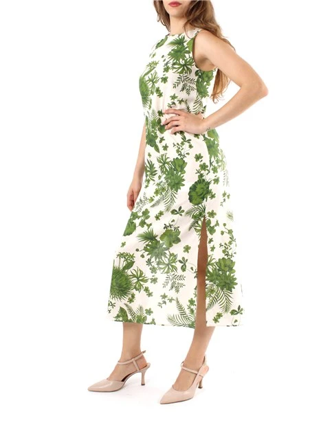 VESTITO LUNGO CON FANTASIA FLOREALE DONNA VERDE
