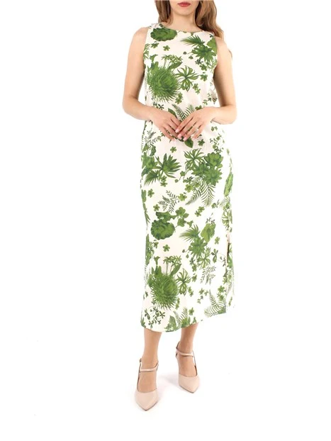 VESTITO LUNGO CON FANTASIA FLOREALE DONNA VERDE
