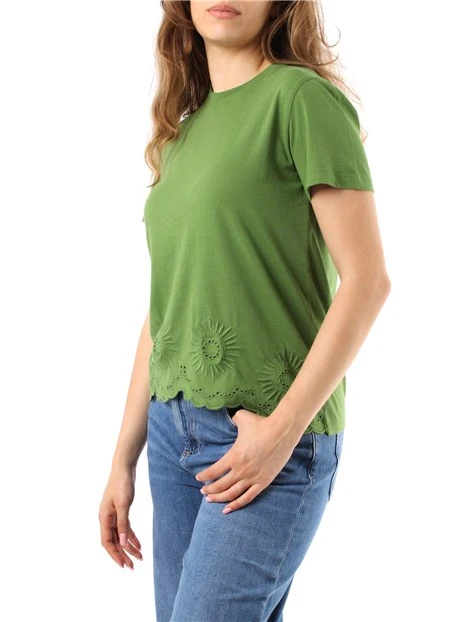 T-SHIRT MANICA CORTA IN JERSEY CON RICAMI DONNA VERDE
