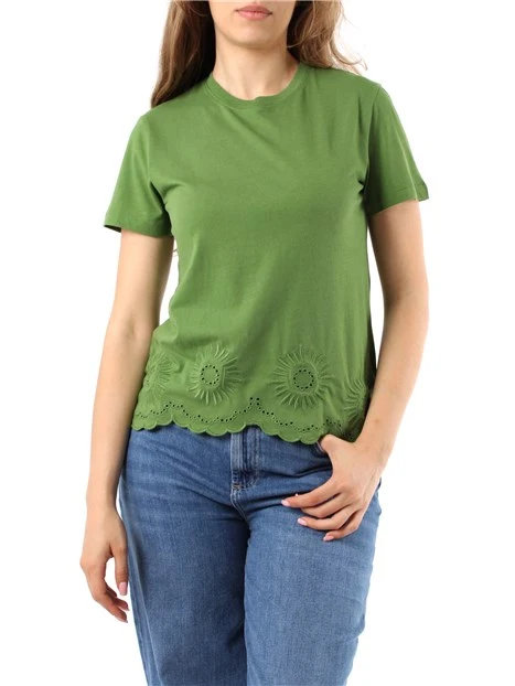 T-SHIRT MANICA CORTA IN JERSEY CON RICAMI DONNA VERDE