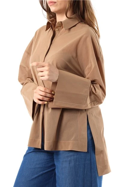 CAMICIA OVERSIZE IN JERSEY VOILÈ DONNA BEIGE