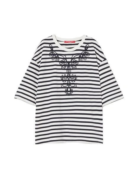 T-SHIRT MANICA CORTA A RIGHE DONNA AVORIO BLU