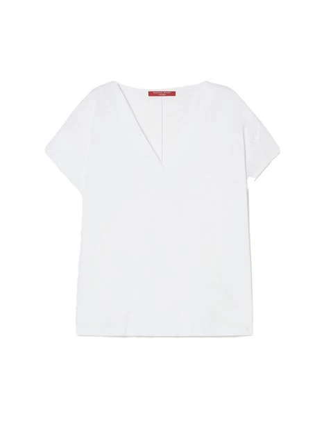 T-SHIRT MANICA CORTA CON SCOLLO A V DONNA BIANCO OTTICO