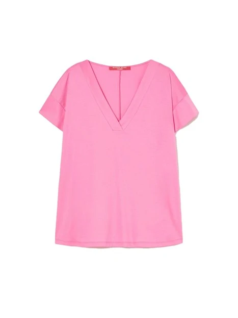 T-SHIRT MANICA CORTA CON SCOLLO A V DONNA FUXIA