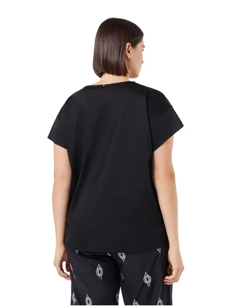 T-SHIRT MANICA CORTA IN JERSEY CON SCOLLO A V DONNA NERO