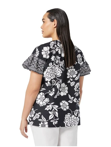 BLUSA MANICA CORTA A FANTASIA DONNA NERO