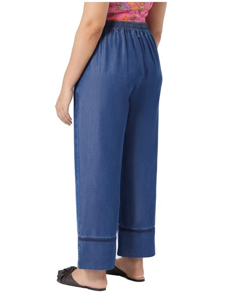 PANTALONI CROPPED EFFETTO DENIM DONNA BLU