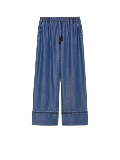 PANTALONI CROPPED EFFETTO DENIM DONNA BLU