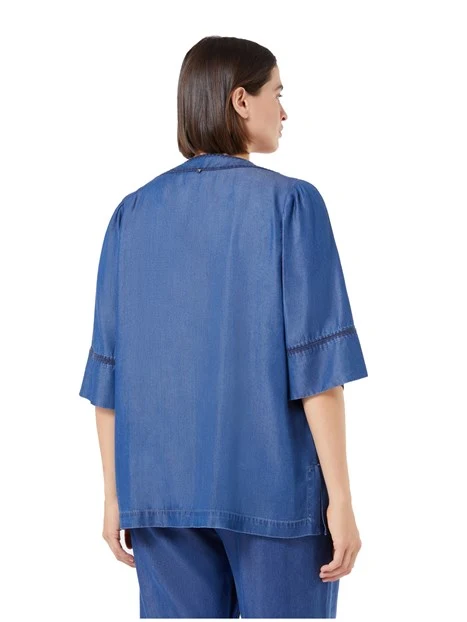 BLUSA IN DENIM CON RICAMO DONNA BLU
