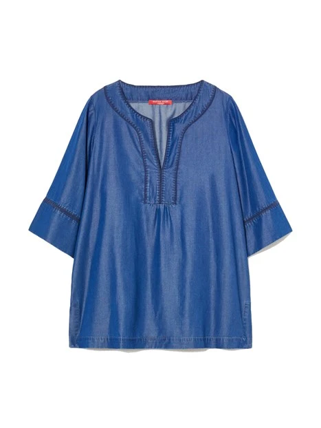 BLUSA IN DENIM CON RICAMO DONNA BLU