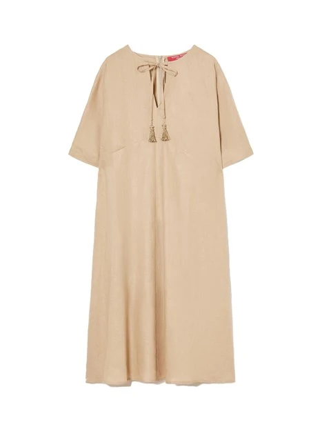 VESTITO CORTO IN LINO DONNA BEIGE