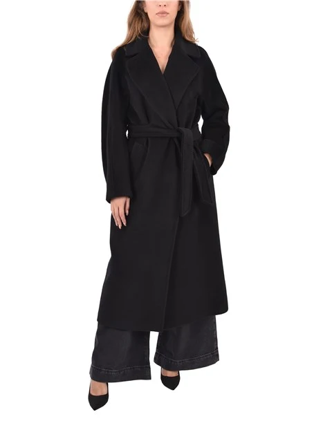 CAPPOTTO LUNGO CON CINTURA IN MISTO LANA E ALPACA DONNA NERO