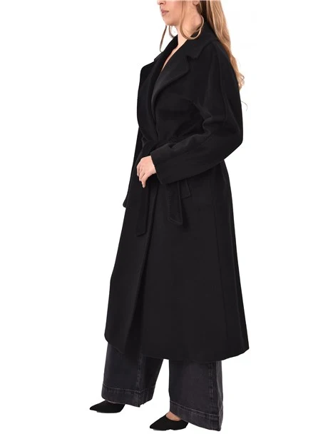 CAPPOTTO LUNGO CON CINTURA IN MISTO LANA E ALPACA DONNA NERO