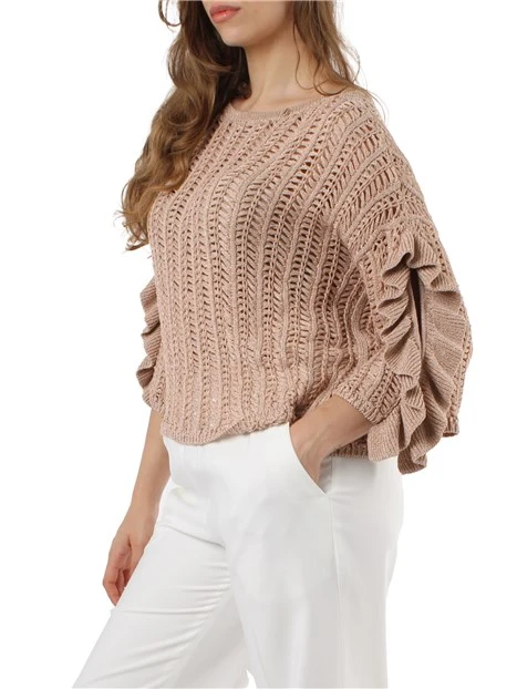 MAGLIA GIROCOLLO CROCHET DONNA BEIGE