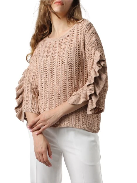 MAGLIA GIROCOLLO CROCHET DONNA BEIGE