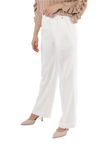 PANTALONI PALAZZO CON COULISSE IN VITA DONNA BIANCO