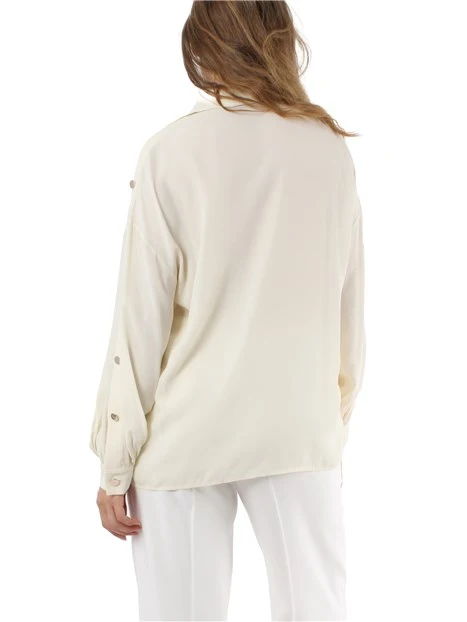CAMICIA IN CRÊPE MISTO VISCOSA CON BOTTONI LOGATI DONNA BIANCO