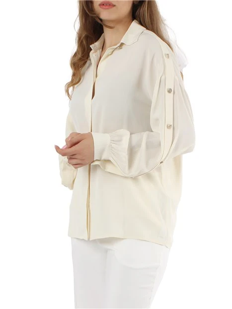 CAMICIA IN CRÊPE MISTO VISCOSA CON BOTTONI LOGATI DONNA BIANCO