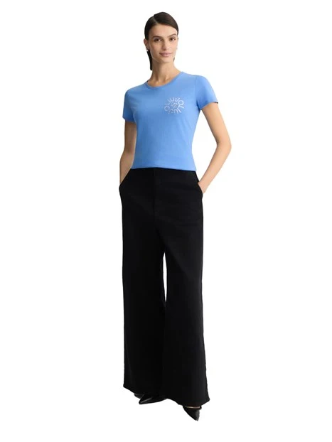T-SHIRT MANICA CORTA CON LOGO E STRASS DONNA BLU