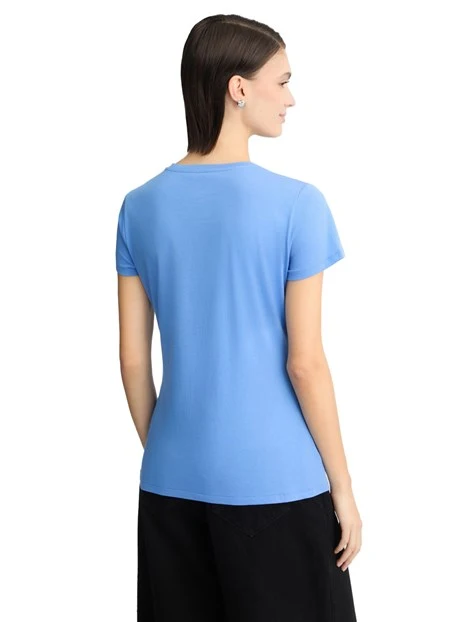 T-SHIRT MANICA CORTA CON LOGO E STRASS DONNA BLU