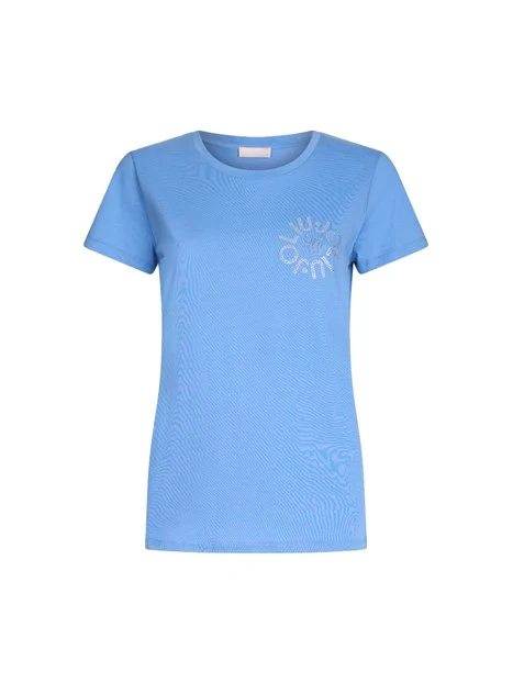 T-SHIRT MANICA CORTA CON LOGO E STRASS DONNA BLU