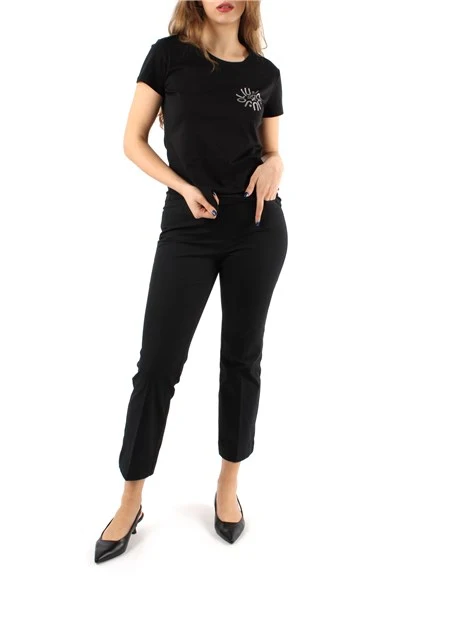 T-SHIRT MANICA CORTA CON LOGO E STRASS DONNA NERO