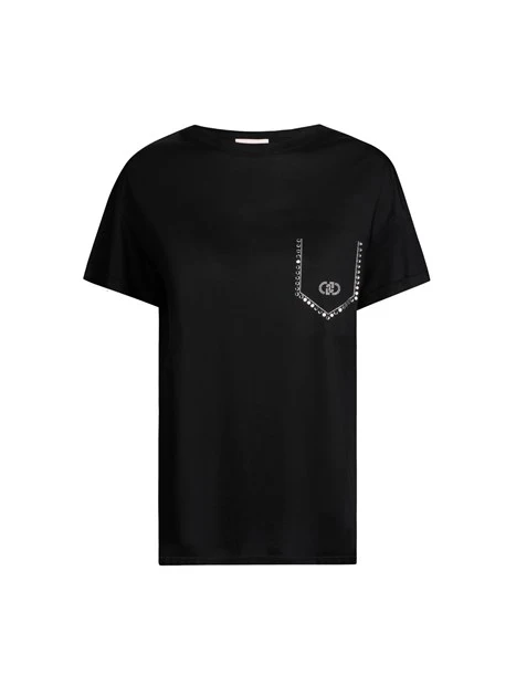 T-SHIRT MANICA CORTA CON STRASS DONNA NERO