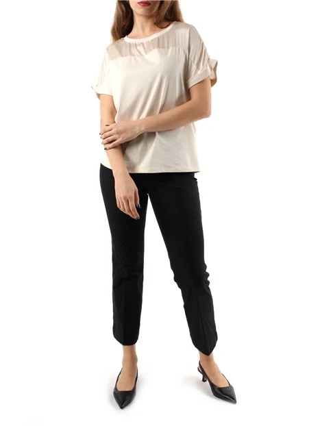 T-SHIRT IN JERSEY CON DETTAGLIO IN GEORGETTE DONNA BEIGE